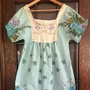 Woodsfolk Embroidered Light Blue Floral Maxi Dress
